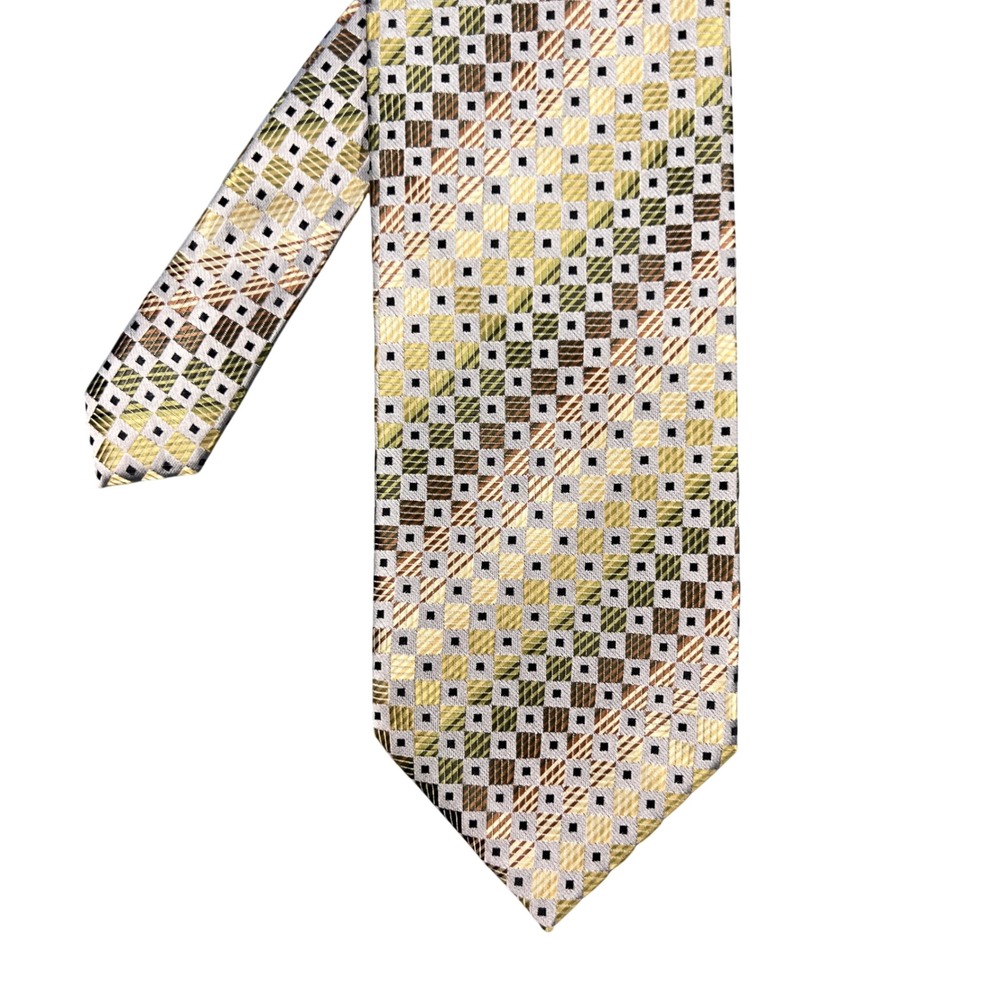 Covington Silver Gold Brown Geometric Necktie Mens One Size Woven Silk Look Tie